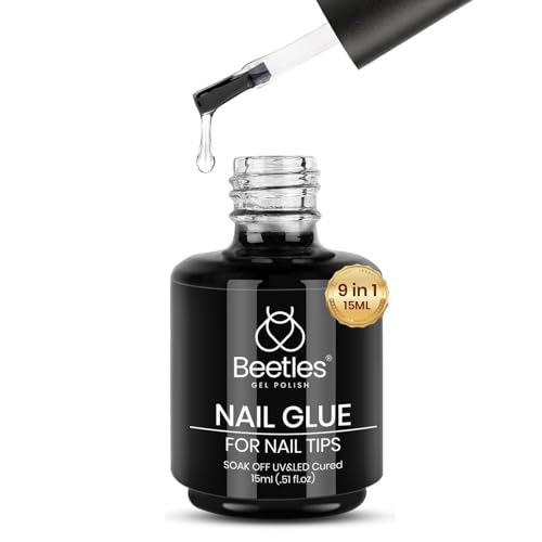 Beetles 15ml Gel Nail Glue 9 in 1 for Acrylic Nails Tips and Clear Press on Nails, Long Lasting...