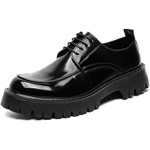 Santimon Mens Leather Lace Up Platform Oxfords Moc Toe Chunky Lug Sole Added Height Casual Derby Shoes Classic Work Office Business Dress Shoes