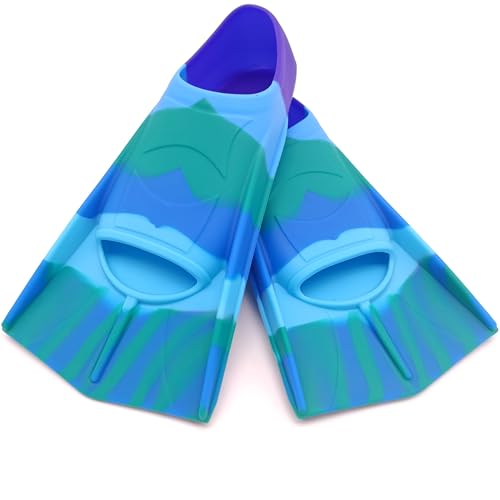 Gugmoy Kids Swim Fins,Comfortable Silicone Flippers for Swimming and Diving,Size Suitable Beginners Kids Girls Boys Adults (ZAColorful-F, S)
