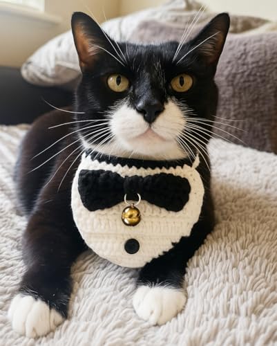 Talking Tables Cat Tuxedo Bandana Kerchiefs for Pets Accessory- Crochet Tux for Dogs, Cats and Puppies Halloween Cat Costume, Washable Accessories with Funny Handmade Designs