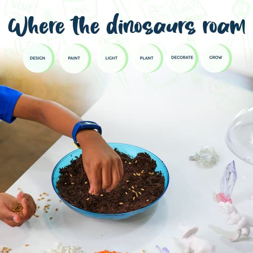 Bryte Dinosaur Light Up Terrarium Kit for Kids | Create a Dino Habitat with Real Plants, Figurines, Volcano & LED Lights | DIY Science Kit, STEM Activities, Arts and Crafts for Kids Aged 8-12 Years