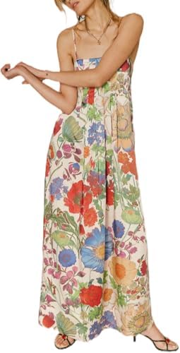 Women Boho Floral Maxi Dresses Smocked Backless Flowy Long Summer...