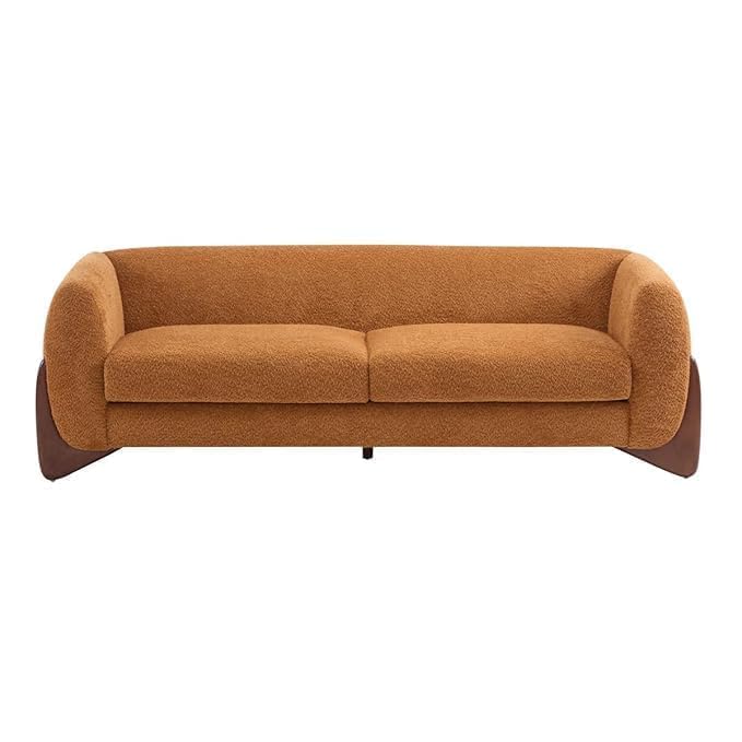 Image of Upholstered 5 Seater Sofa Five Seater Sofa with Wooden Legs 3+1+1 Seater Sofas Set for Living Room Hotels & Offices (Boucl Camel 3+1+1 Sofa Set)