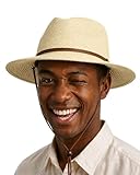 Zylioo Chapeau de soleil Panama en paille XXL XL pour grandes têtes, Fedora d'été UV M S avec mentonnière, plage, voyage, boîte cadeau d'extérieur, Beige cubain, XL/XXL