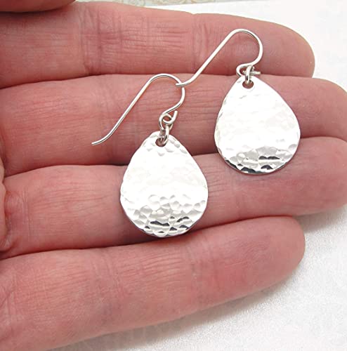 Small 1 1/4 Inch Long 925 Silver Handmade Teardrop Earrings In Hammered Finish #TOP2