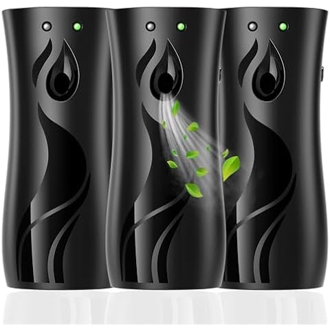 Automatic Air Freshener Spray Dispenser 3-Pack, Wall Mounted or Freestanding,Multiple Time Settings,Commercial and Home Use in Bathrooms, Offices, Living Rooms and Commercial Places (Black, 11121) Cover
