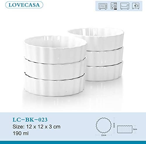LOVECASA Porcelain Baking Dish 6pcs Round Baking Pie Pizza Pan Ceramic Glaze Baking Dish for Cooking Kitchen Cake Dinner Banquet and Daily Use 190ml Can Be Used for Lasagna Cakes(12 X 12 X 3cm)