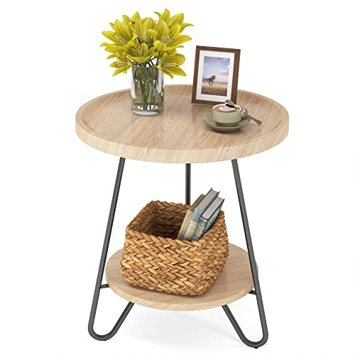 LITTLE TREE Round Side Table with Metal Legs, Modern Industrial Beside Table, Small Accent Table for Living Room, Bedroom by LITTLE TREE - Used condition - US$23.56