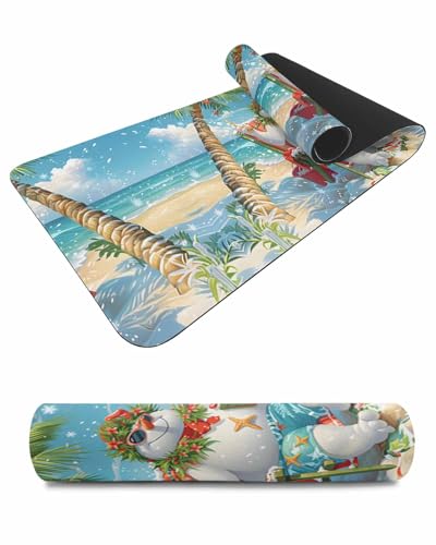 Debedcor Heat Proof Table Pads Waterproof Decorative, Christmas Coastal Non-Slip Table Countertop Protector, Xmas Beach Snowman Gifts Insulation Mat for Dining Room, 48 x 12 Inches