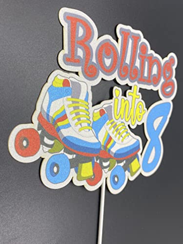 Rolling Into 8 Cake Topper - Glitter Colorful Roller Skate Happy 8Th Birthday Cake Topper For Retro Boy Girl Club Hip Hop Theme Party Decoration Supplies (8Th) #TOP5