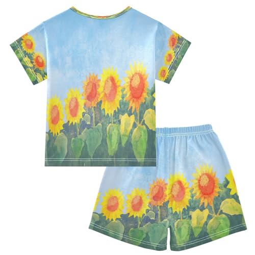 senya Short Sleeve Pajamas Sets Summer Cotton Sleepwear Watercolour Sunflowers2