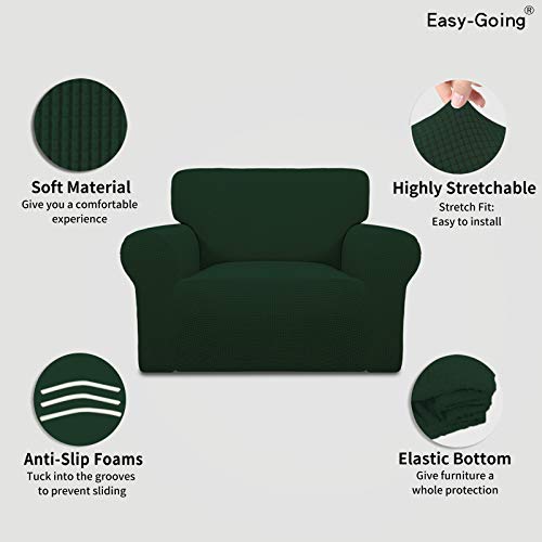Image of Easy-Going Stretch Oversized Chair Sofa Slipcover 1-Piece Couch Sofa Cover Furniture Protector Soft with Elastic Bottom for Kids Spandex Jacquard Fabric Small Checks Dark Green