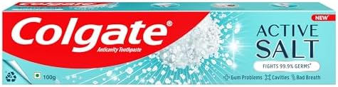 Colgate Active Salt Toothpaste, Daily Germ Protection, Pack Of 100G, Oral Care, Colgate Toothpaste With Salt And Mint, Healthy Gums & Teeth, Toothpaste That Fights Germs & Eliminates Bad Breath