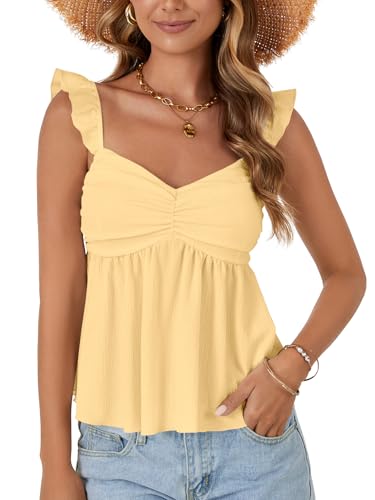 LYANER Women's Sleeveless Casual Tank Tops Light Yellow Small