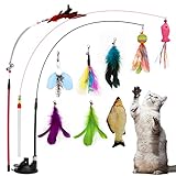 10 Stück Interaktives Katzenspielzeug,Katzen Spieizeug Set Mit 6 Federn Mit Glocken Als Ersatz,2 Katzenangelruten,1 Feder Feder Spielzeug,EIN Kauspielzeug Mit Katzenminze,Für Kätzchen Und Katzen