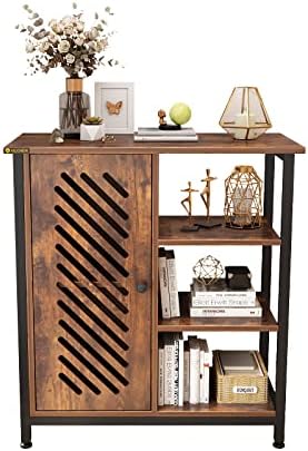 Storage Cabinet, Floor Standing Cabinet, Industrial Storage Cabinet, Cupboard, 3 Open Shelves and Closed Compartments, Free-Standing Organizer for Compact Space in Living Room/Bedroom/Entryway/Kitchen