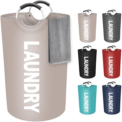 StorageRight 115L Large Laundry Basket, Laundry Hamper, Dirty Clothes Hamper for Laundry, Collapsible, Waterproof Laundry Baskets with Foam Protected Aluminum Handles for Laundry, Dorm, Family (Khaki)