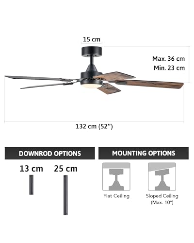 VONLUCE Ceiling Fans with Lights and Remote, 52 Inch Ceiling Fan with 5 Blades, Indoor Modern Ceiling Fan with Reversible DC Motor 6 Speeds for Bedroom Living Room Patio Farmhouse, Black Rustic Brown
