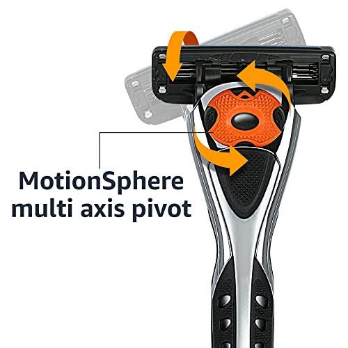 Amazon Basics 3-Blade Motion Sphere Razor for Men with Dual Lubrication, Pivoting Head for Comfortable Shave, Handle & 20 Cartridges, 21 Piece Set, Black (Previously Solimo)