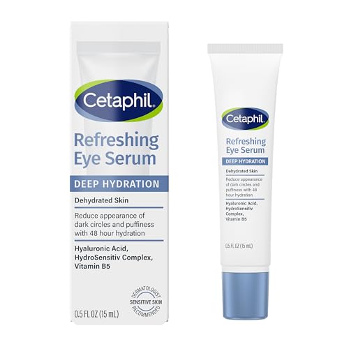 CETAPHIL Serum z głębokim nawilżającym odświeżaniem oczu, 0,5 ml, 48 godzin, nawilżający krem pod oczami do redukcji wyglądu ciemnych kręgów, kwasem hialuronowym, witaminą E i B5 (opakowanie może być