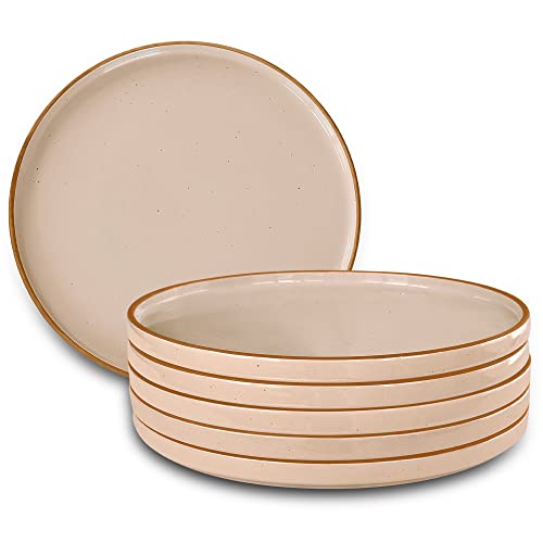 Mora Ceramic Flat Dinner Plates Set of 6, 10.5 in High Edge Dish Set - Microwave, Oven, and Dishwasher Safe, Scratch Resistant, Modern Dinnerware- Kitchen Porcelain Serving Dishes - Chai
