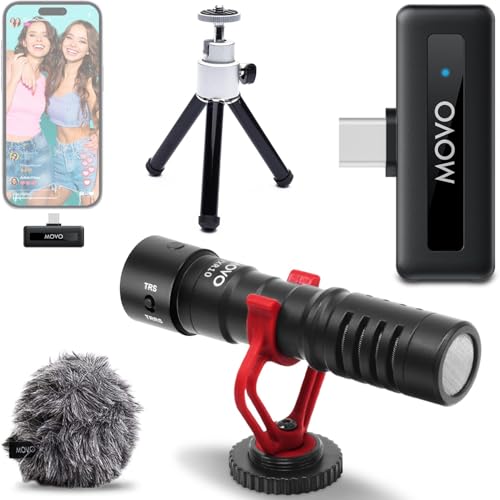 Movo VXR10 Shotgun Mic with WM-VXR10 Wireless USB-C Microphone Adapter and Tripod - for USB-C...