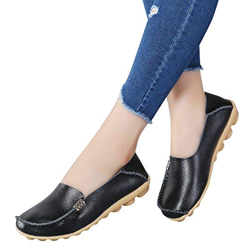 Duoyangjiasha Women's Comfortable Loafers Casual Round Toe Moccasins Wild Driving Flats Soft Walking Shoes Women Slip On Black #TOP4