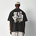 Zoemghc Men's Graphic Tees Funny Letter Print Vintage Oversize T Shirts Acid Wash Shirt Streetwear Rapper Casual Tee Top(Black,L)