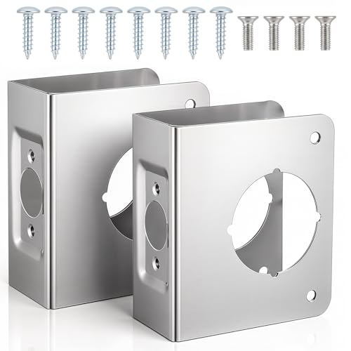 2 Pcs Stainless Steel Lock and Door Reinforcement Plate 1-3/4-Inch Thick by 2-3/8-Inch Backset 2-1/8-Inch Bore Door Reinforcement Plate for Reinforcing and Repairing Doors, Silver