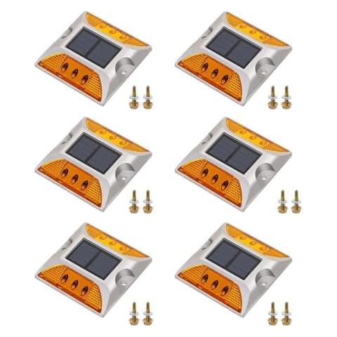 NPKRRSK Solar Raised Pavement Marker High Brightness IP68 Waterproof Reflective Road Marker Solar Driveway Dock Lights Sidewalk Stair Garden Pathway Walkway（6 Pack） (Yellow, Keep Light) Cover