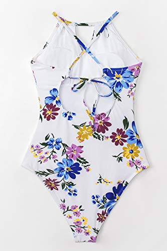 Cupshe Women's One Piece Swimsuit Tummy Control Floral Print Cutout High Neck Bathing Suit, Xl #TOP4