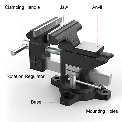 Housolution Bench Vise 4.5 Inch, 260°Swivel Base Bench Clamp With 125Mm Vise Jaw, Home Vise Clamp-On Vise Repair Tool Work Bench Vice For Cutting Conduit, Drilling, Metalworking - Black & Blue #TOP7