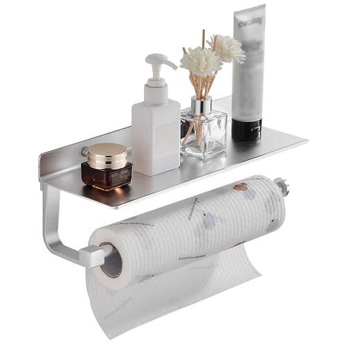 Danpoo Paper Towel Holder/Hand Towel Holder/Kitchen Towel Holder, with Shelf, Wall Mount(Matte Silver) by Danpoo - Used condition - CA$18.20