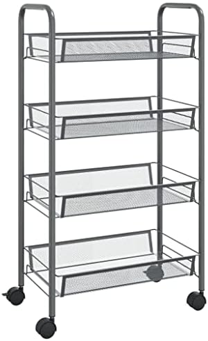 vidaXL 5-Tier Kitchen Trolley Home Organiser Household Trolley Bathroom Kitchen Serving Storage Cart Shelf Rack Basket Durable Grey Iron