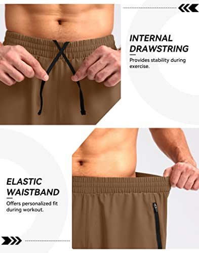 Pudolla Men's Running Shorts 5" Lightweight Gym Shorts For Men Workout Athletic Casual With Zipper Pockets(Brown X-Small) #TOP26