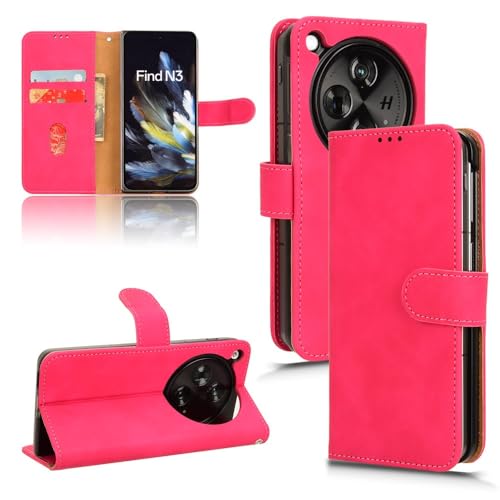 Étui à rabat pour Oppo Find N3 en cuir rose red antichoc