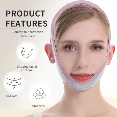 Graphene V Line Lifting Mask, Face Lifting Strap for Sleeping, Reusable & Adjustable Chin Strap for Jawline Lifting, Double Chin Lifting Straps for Women, Purple — view 4