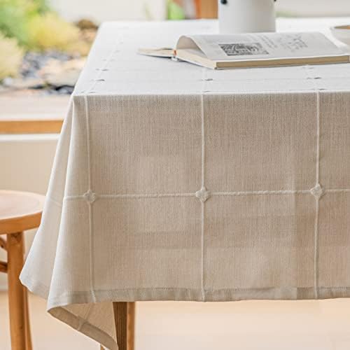 Zobesta Linen Table Cloth Cotton White Linen Tablecloth for Rectangle Tables, Heavy Weight Washable Farmhouse Soft Boho Tablecloth for Kitchen Dinning Party (White Grid, 53 x 86 Inch)