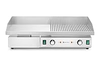 HENDI Grillplatte, halb gerillt und halb glatt, Entnehmbare Festtschublade, Temperatur bis 300°C regelbar, Elektrogrill, Tischgrill, Gastrogrill, 400V/4400W, 720x460x(H)241mm, Edelstahl
