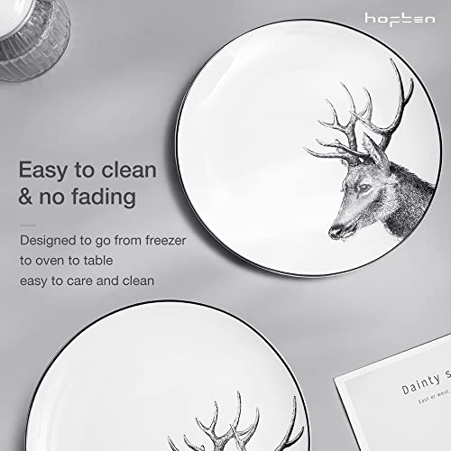 Kitchen Plates And Bowls Sets For 6, 18 Piece Dinnerware Sets, Dish Set With Deer Theme, Microwave Safe Plates And Bowls, Chip Resistant Dinnerware, Dishwasher Safe #TOP2