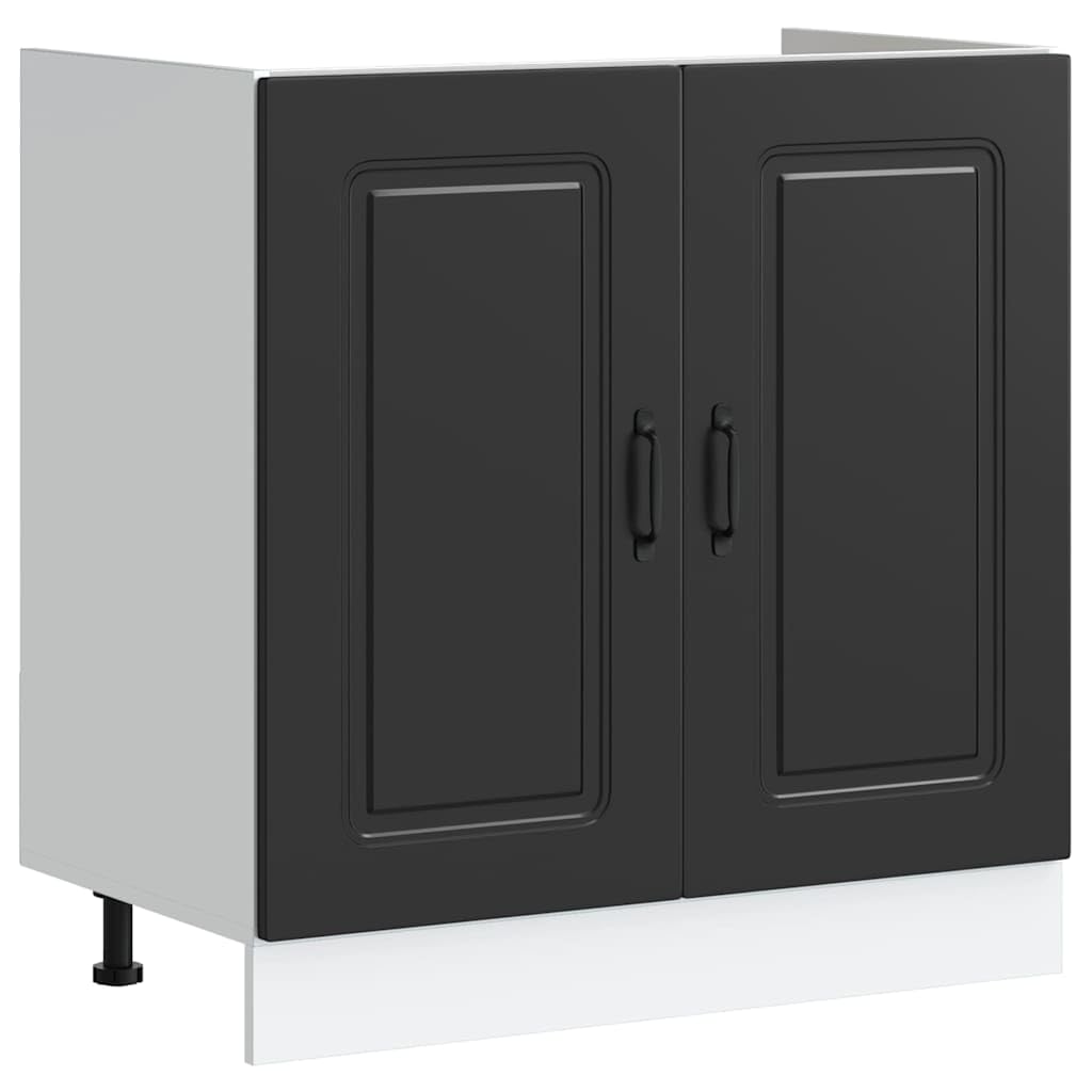 Armoire de Cuisine avec Stockage Kalmar, Buffet Bas Moderne en Bois d'Ingénierie, Meuble de Rangement à 2 Portes pour Salle à Manger et Cuisine, Noir Mat, 80 x 46 x 81,5 cm