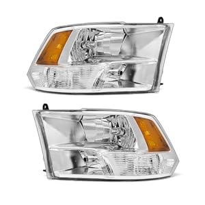 for 2010 2011 2012 2013 2014 2015 2016 2017 2018 Dodge Ram Headlight Assembly compatible with 10-18 Ram 1500/10-18 Ram 2500 3500 Chrome Housing Amber Reflector Headlamp Replacement