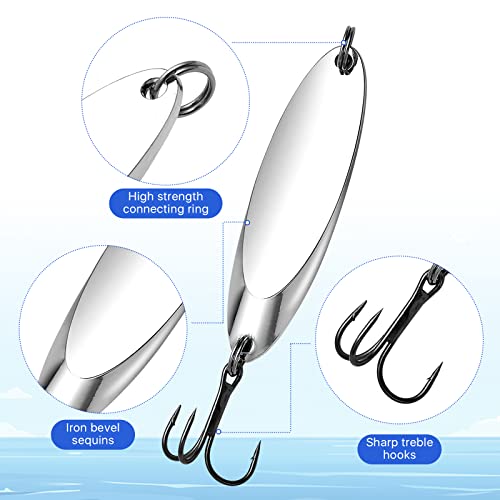 Elesunory 30 Pieces Fishing Spoons, 5 Sizes Treble Hooks Fishing Spoons Lures, Spoon Lures For Huge Distance Cast Saltwater Freshwater Fishing In 3/4 Oz 1/2 Oz 3/8 Oz 1/4 Oz 1/5 Oz #TOP3