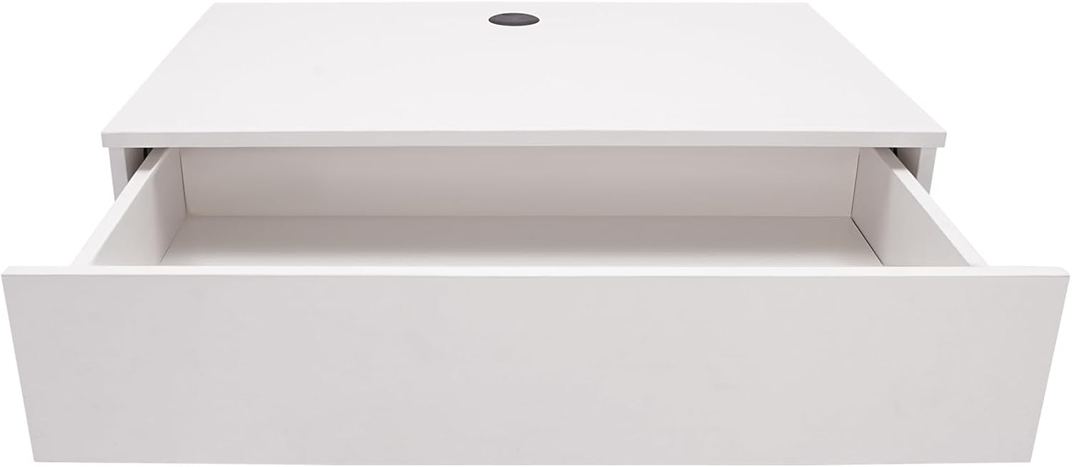 Wall Mounted Desk, White Floating Work Table, Small Spaces Hanging Workbench with Pull Out Drawer, Mount Computer Laptop Shelf, Wall-mounted Storage Workstation for Bedroom Student Dormitories