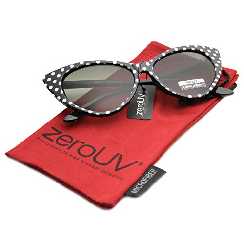 zeroUV - Women\'s Retro Polka Dot Oversize Cat Eye Sunglasses 54mm (Black-White/Smoke Gradient)