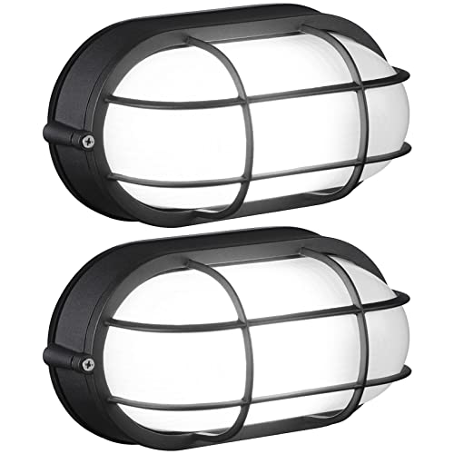 LEONLITE Outdoor 8.5   Bulkhead Light, UL Listed E26 Socket, Nautical Outdoor Lighting, Oval Marine Wall Lights, Aluminum, Wet Location, Match with 40W Bulb, Wall & Ceiling Mount, Black, Pack of 2
