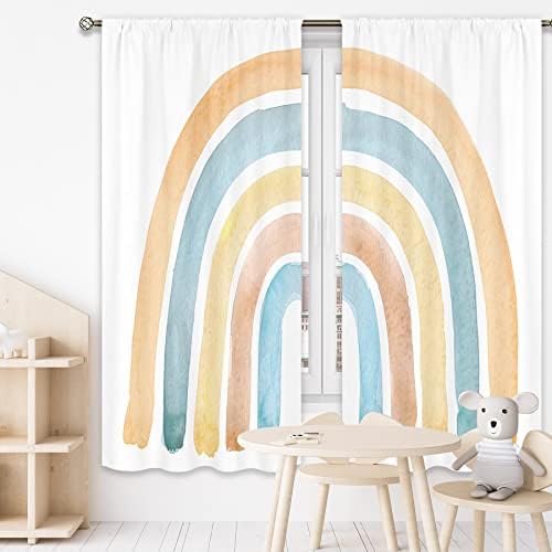 Cinbloo Rainbow Curtains for Baby Girls Bedroom Decor Rod Pocket 42W x 63L Inch Yellow Blue Rainbow Wall Art for Kids Nursery Playroom Cute Cartoon Colorful Living Room Window Drapes Fabric 2 Panels