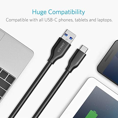 Anker USB C Cable, Powerline USB 3.0 to USB C Charger Cable (10ft) with 56k Ohm Pull-up Resistor for Samsung Galaxy Note 8, S8, S8+, S9, Oculus Quest, Sony XZ, LG V20 G5 G6, HTC 10 and More