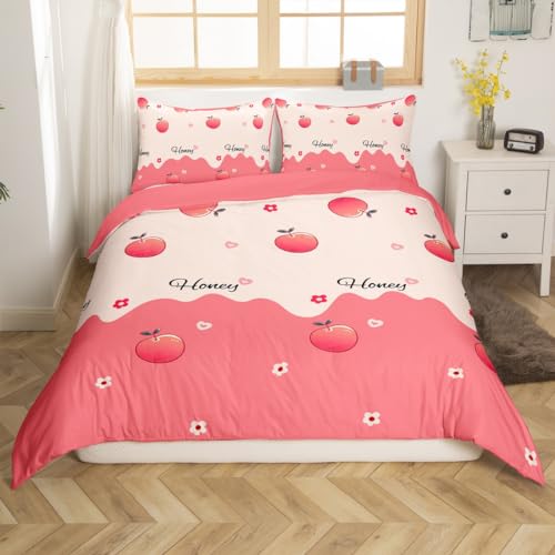 Erosebridal Peach Duvet Cover Queen Size Pink Bedding Set for Adult Women Kids Girls Pink Reversible Luxury Comforter Cover (1 Duvet Cover + 2 Pillow Cases)