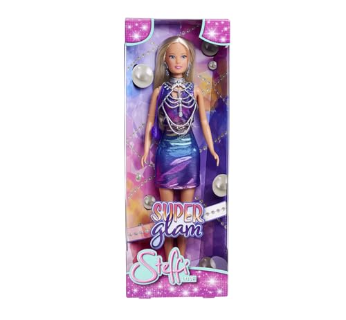 Steffi Love Super Glam, Steffi in Glitter Dress with Body Jewellery, Hair Clips, Earrings and Handbag, 29 cm Doll, Suitable for Ages 3 Years and Above